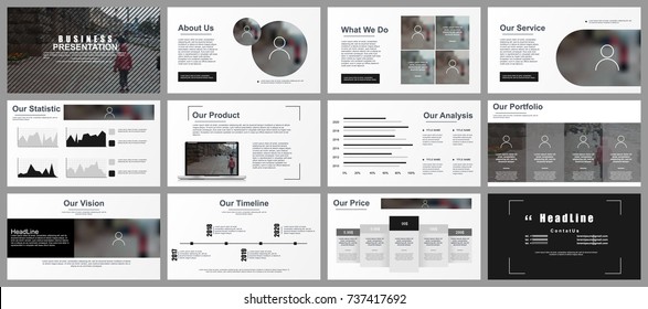 Business presentation slides templates from infographic elements. Can be used for presentation, flyer and leaflet, brochure, corporate report, marketing, advertising, annual report, banner, booklet.
