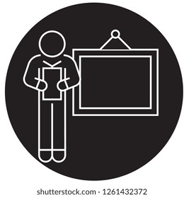 Business presentation speaker black vector concept icon. Business presentation speaker flat illustration, sign