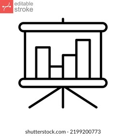 Business presentation stand icon. Demonstrate at blackboard concept. Presentation billboard sign. Scheme Diagram symbol. Business Editable stroke. Vector illustration design on white background EPS 10