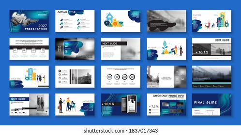 Business presentation, start, infographic design template with blue elements, white background. A team of people creates a city business. Financial work in a team. Use of flyers in marketing, SEO
