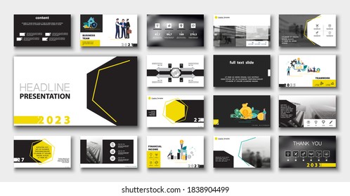 Presentación de negocios, inicio, plantilla de diseño infográfico con elementos amarillos, fondo negro. Un equipo de personas crea un negocio de ciudad. Trabajo financiero en equipo. Uso de folletos en marketing, SEO