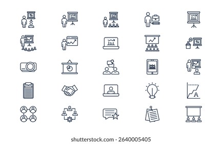 Business presentation symbol displaying corporate report and strategy with simple clean outline style
