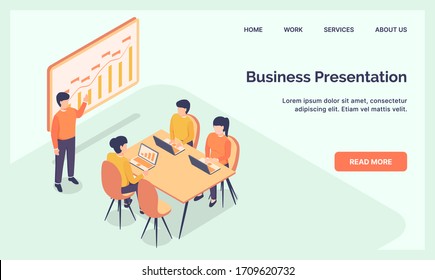 business presentation team for website template landing homepage with modern isometric flat