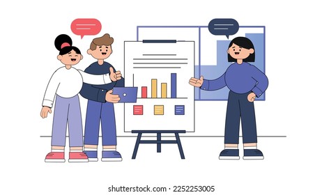 Presentación de negocios o trabajo en equipo trabajando juntos. Ilustración del vector