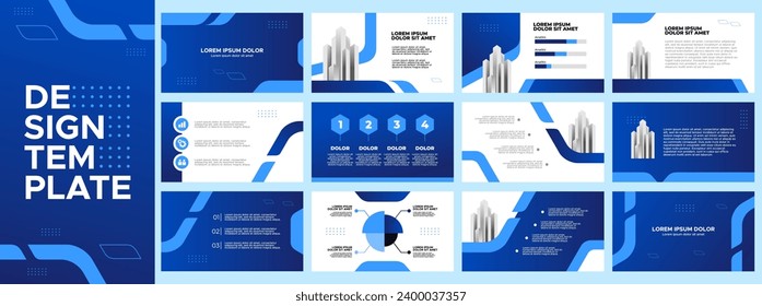 Business presentation technology templates set. Use for business annual report, company profile, banner with blue and neon color.