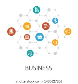 Business presentation template, cover layout and infographics. businessman, briefcase, calendar, chart icons