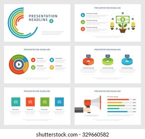 Business Presentation Template Design Set. Infographic elements, symbols icons, flat illustrations. Advertising marketing brochure flyer vector backgrounds.