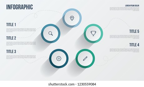 Business presentation template. Infographic element with 5 options, points, steps, processes, or parts. Data visualization template.