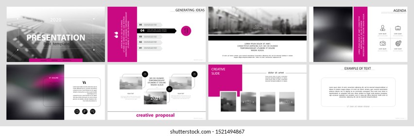 Business presentation template, pink and black infographic elements on white background. Business trip around the city. Vector slide, business project presentation and marketing, monitor computer