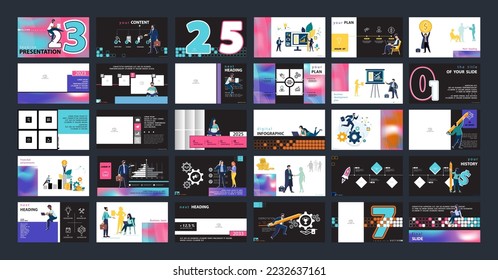 Business presentation template, powerpoint, infographic, multicoloured gradient, white elements on white background. Vector slide, business project presentation and marketing, monitor, computer, info 