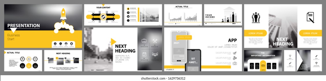 Business presentation template, red and black infographic elements on white background. Buildings, walking people in the city. Vector slide, presentation of business projects and marketing. Accounting