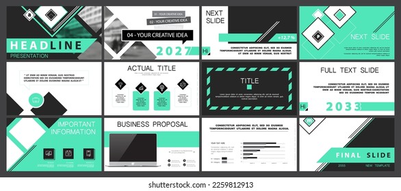 Business presentation template. Set, design elements of infographics, white background. Flyer, postcard, corporate report, marketing, advertising, banners. Slideshows, brochures, annual report. Vector