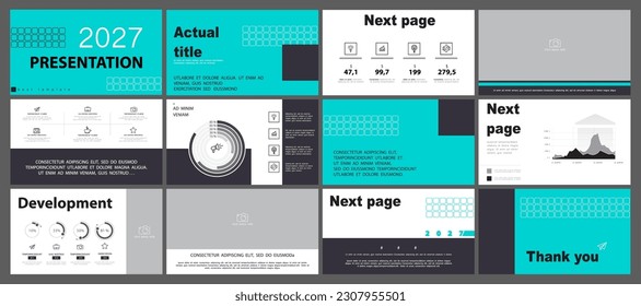 Business presentation template. Set, design elements of infographics, white background. Flyer, postcard, corporate report, marketing, advertising, banners. Slideshows, brochures, annual report. Vector