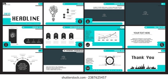 Business presentation template. Set, design elements of infographics, white background. Flyer, postcard, corporate report, marketing, advertising, banners. Slideshows, brochures, annual report. Vector