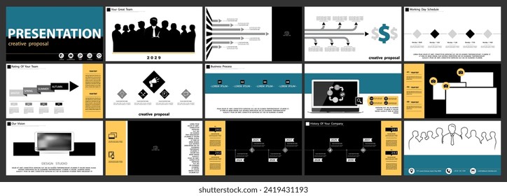 Business presentation template. Set, design yellow elements of infographics, white background. Flyer, postcard, corporate report, powerpoint, banners. Slideshows, brochures, annual report. Vector