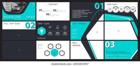 Business presentation template. Set, infographic elements, green design, white background. Flyer office building, postcard corporate report, powerpoint. Slide show, annual report, vector illustration