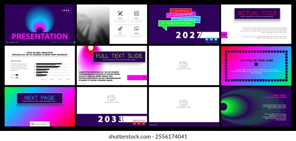 Business presentation template. Set, infographic elements, multi-colored design, white background. office building, postcard corporate report, powerpoint.Slide show, annual report, vector illustration