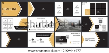 Business presentation template. Set, infographic elements, yellow design, white background. Flyer office building, postcard corporate report, powerpoint, banner. Slide show, annual report, vector