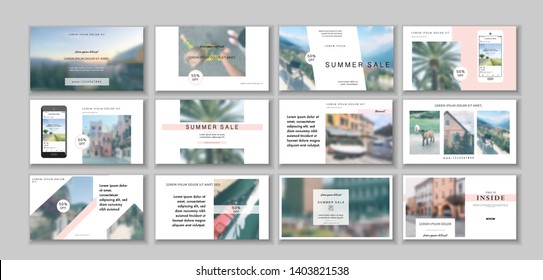 Business presentation template. Social media pack. Set of modern blog posts or Editable simple info banner, trendy book cover idea. For app, web digital display style. Summer. beauty shop. ppt
