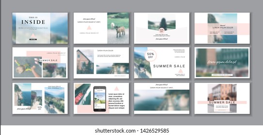 Business presentation template. Social media pack. Set of modern blog posts or Editable simple info banner, trendy book cover idea. For app, web mail digital display style. Minimal. beauty shop. ppt