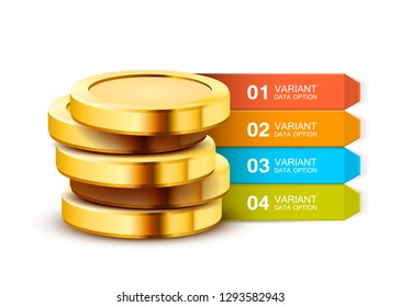 Business presentation template. Business solutions or options. Money infographics. Dollar coin. Vector illustration