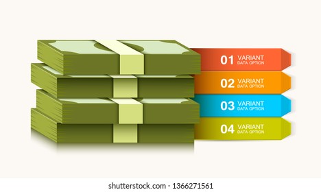 Business presentation template. Business solutions or options. Money infographics. Dollar stack. Vector illustration