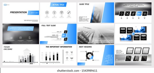 Business presentation template, turquoise and black infographic elements on white background. Office, buildings, city. Vector slide, presentation of business projects and marketing, icon, monitor