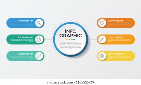 business presentation template vector. infographic element with 6 options, parts, processes, or steps.