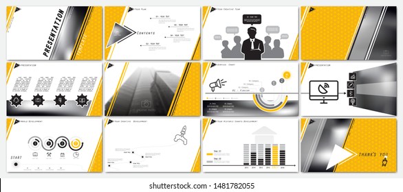 Business presentation template. Vector set, elements of infographics, yellow white background. Flyer, postcard, corporate report, marketing, advertising, banners. Slideshows, brochures, annual report