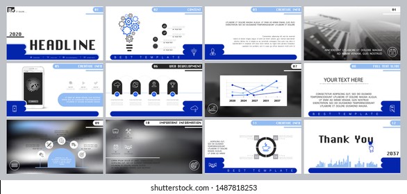 Business presentation template. Vector set, elements of infographics, white background. Flyer, postcard, marketing  advertising banner. Blue design. Slideshows, brochure, leaflets, an annual report