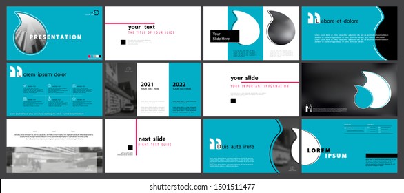 Business presentation template. Vector set, infographic and text elements, white background. Flyer, postcard, banner advertising marketing. Blue color design.Slides, brochures, leaflets, annual report