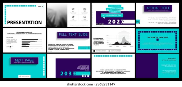 Business presentation template. Vector set, elements of infographics, turquoise design, white background. Flyer, postcard, corporate report, marketing, banner. Slideshows, brochures, annual report