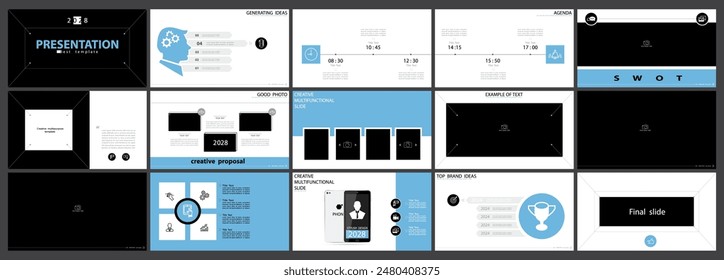 Business presentation template. Vector set, elements of infographics, blue design, white background. Flyer, postcard, corporate report, powerpoint, banner. Slideshows, brochures, annual report 