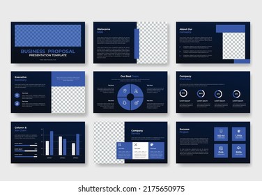 Elementos de las plantillas de presentación empresarial en un fondo blanco. Infografía vectorial. Uso en Presentación, volante y folleto, informe corporativo, marketing, publicidad, informe anual, banner.