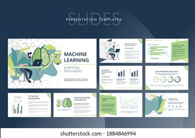 Business presentation templates. Flat design vector Machine Learning, technology, AI slides, IT, Business, Coding, Digital, new age presentation.