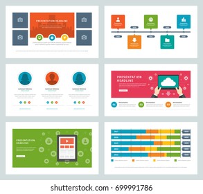 Business presentation templates flat design vector infographic icons and elements. Slides for annual report, flyers, web design and banners.