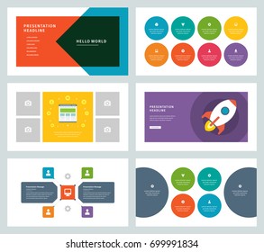 Business presentation templates flat design vector infographic icons and elements. Slides for annual report, flyers, web design and banners.