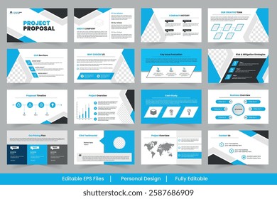 Business presentation templates set, Project proposal presentation showcasing company overview, services, and timeline for stakeholders