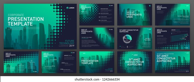 Business presentation templates set. Use for powerpoint background, keynote template, ppt layout, brochure design, landing page, website slider, corporate annual report.