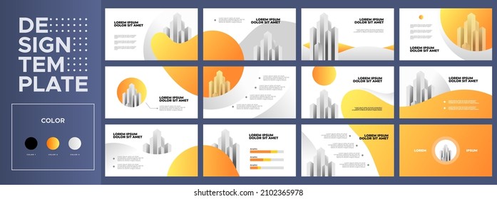 Business presentation templates set. Use for business annual report, keynote, brochure design, website slider, landing page, company profile, banner with gradient yellow and orange color.