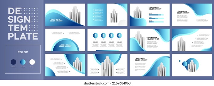 Business presentation templates set. Use for business annual report, keynote, brochure design, website slider, landing page, company profile, banner with gradient blue color.