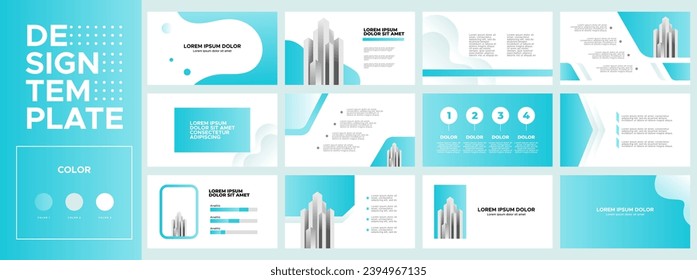 Business presentation templates set. Use for business annual report, keynote, brochure design, website slider, landing page, company profile, banner with gradient blue color.