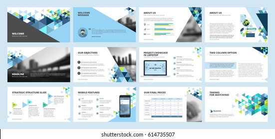 Business presentation templates. Set of vector infographic elements for presentation slides, annual report, business marketing, brochure, flyers, web design and banner, company presentation.