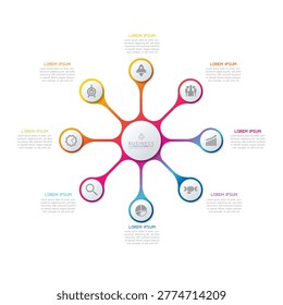 Business presentation templates that illustrate steps or processes and create vector infographics of interconnected circles, with 8 options available.