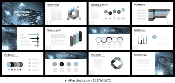 Plantillas de presentación empresarial. Elementos de infografía vectorial para diapositivas de presentación de la empresa, informe anual de la empresa, volantes de marketing, folletos y folletos, banners y diseño web.