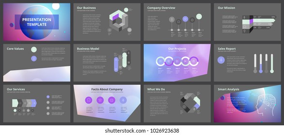 Plantillas de presentación empresarial. Elementos de infografía vectorial para diapositivas de presentación de la empresa, informe anual de la empresa, volantes de marketing, folletos y folletos, banners y diseño web.