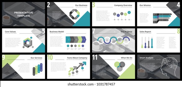 Business presentation templates. Vector infographic elements for company presentation slides, corporate annual report, marketing flyers, leaflets and brochures, banners and web design.