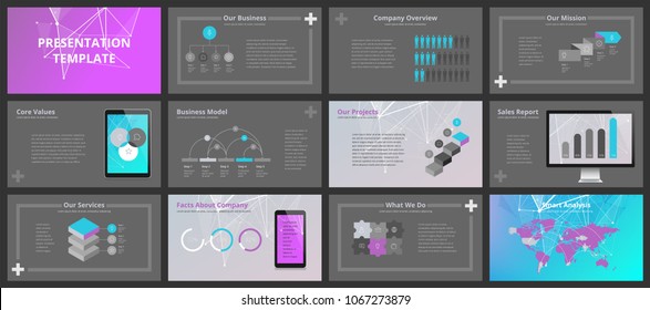 Business presentation templates. Vector infographic elements for company presentation slides, corporate annual report, marketing flyers, leaflets and brochures, banners and web design.