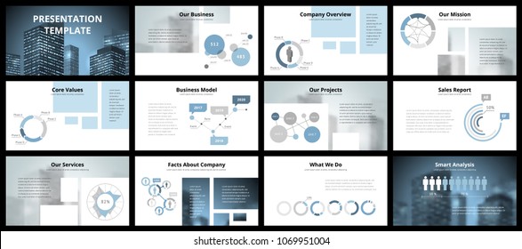 Business presentation templates. Vector infographic elements for company presentation slides, corporate annual report, marketing flyers, leaflets and brochures, banners and web design.