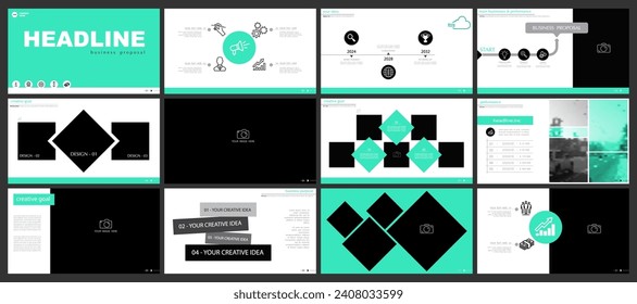 Business presentation template.Set, infographic elements, green design, white background.Flyer office building, postcard, corporate report, powerpoint, banner. Slide show, annual report, vector